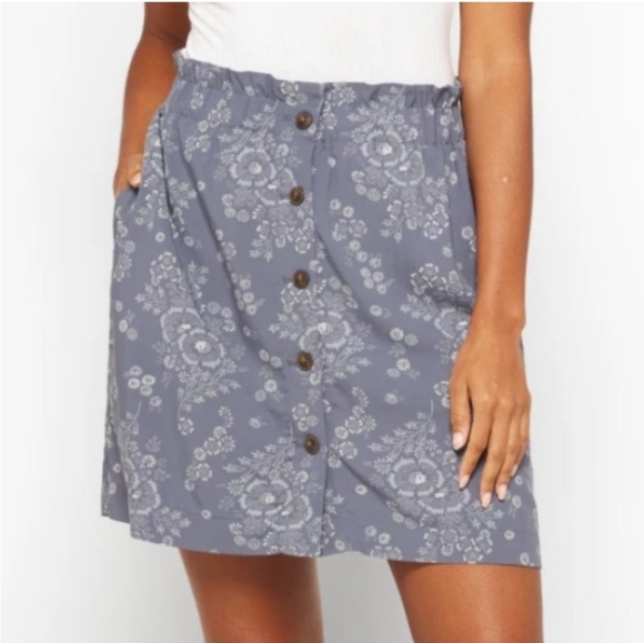 Madewell Paperbag Button Front Mini Skirt Blue Dandelion Floral Print Size XL - Picture 1 of 11
